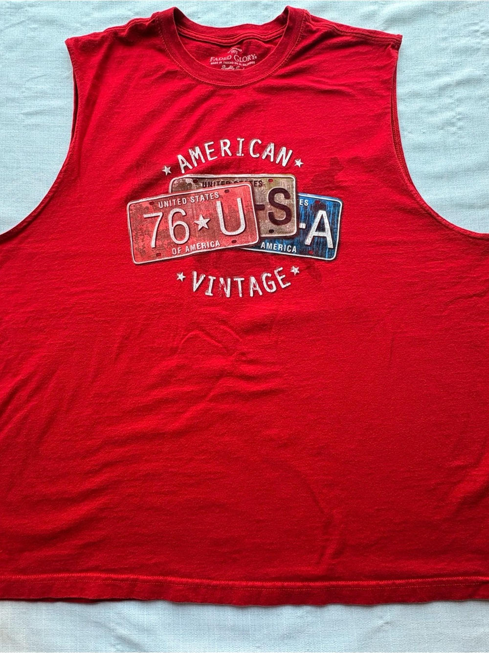 Faded Glory Mens XL Sleeveless Shirt USA 76 American Flag Y2K Red Muscle Tee